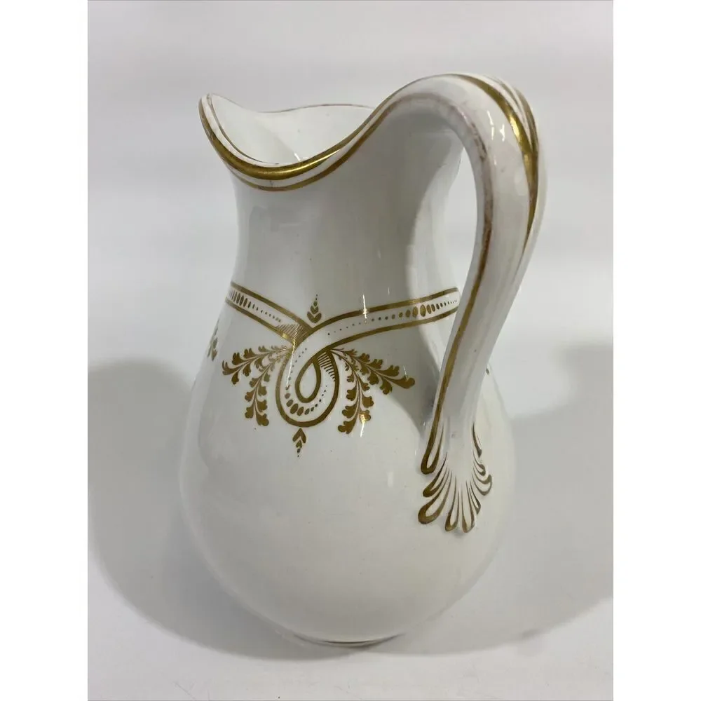 Antique Haviland French White Gilded Painted Pitcher 7.5”‎